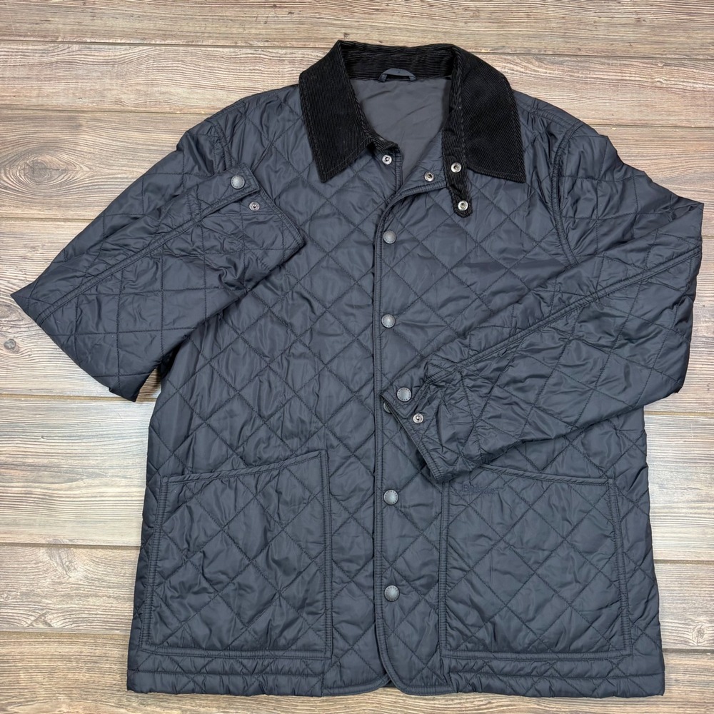 Barbour Mens Size Large Airedale D685 Quilted Jacket Black Corduroy Collar